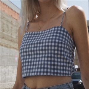 Brandy Melville - Gingham Blue Tie Back Top